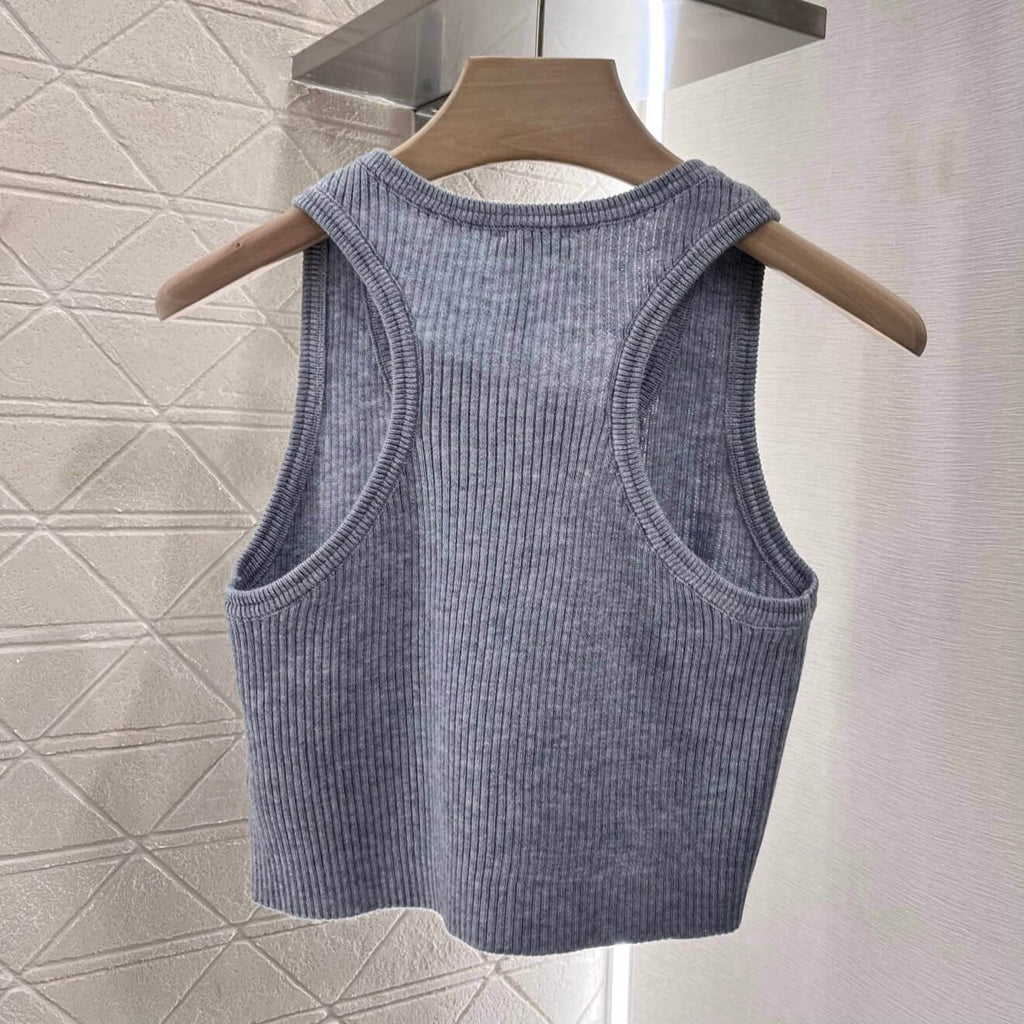Minimalist Hem Embroidered Knitted Vest
