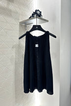 Halter neck pleated knitted vest