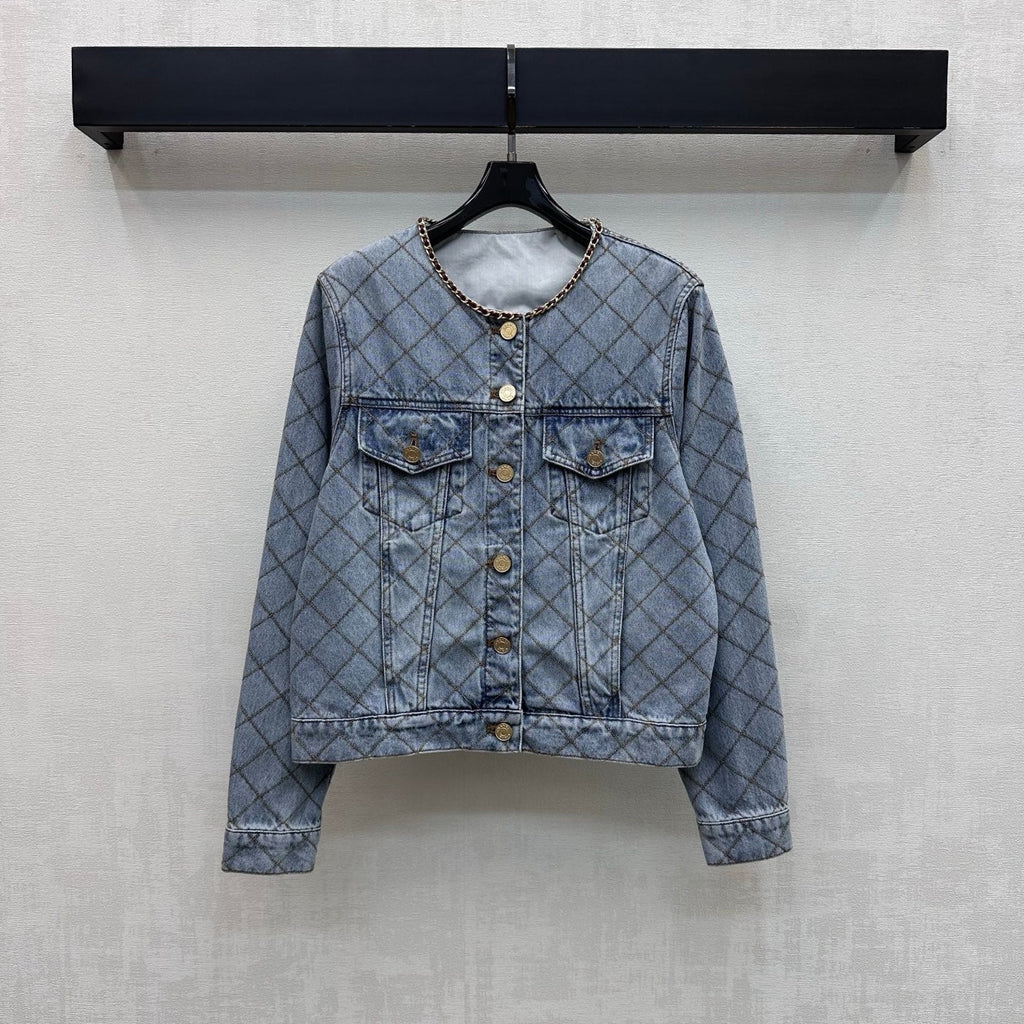 Chanel/Quilted Denim Jacket with Chain Detail