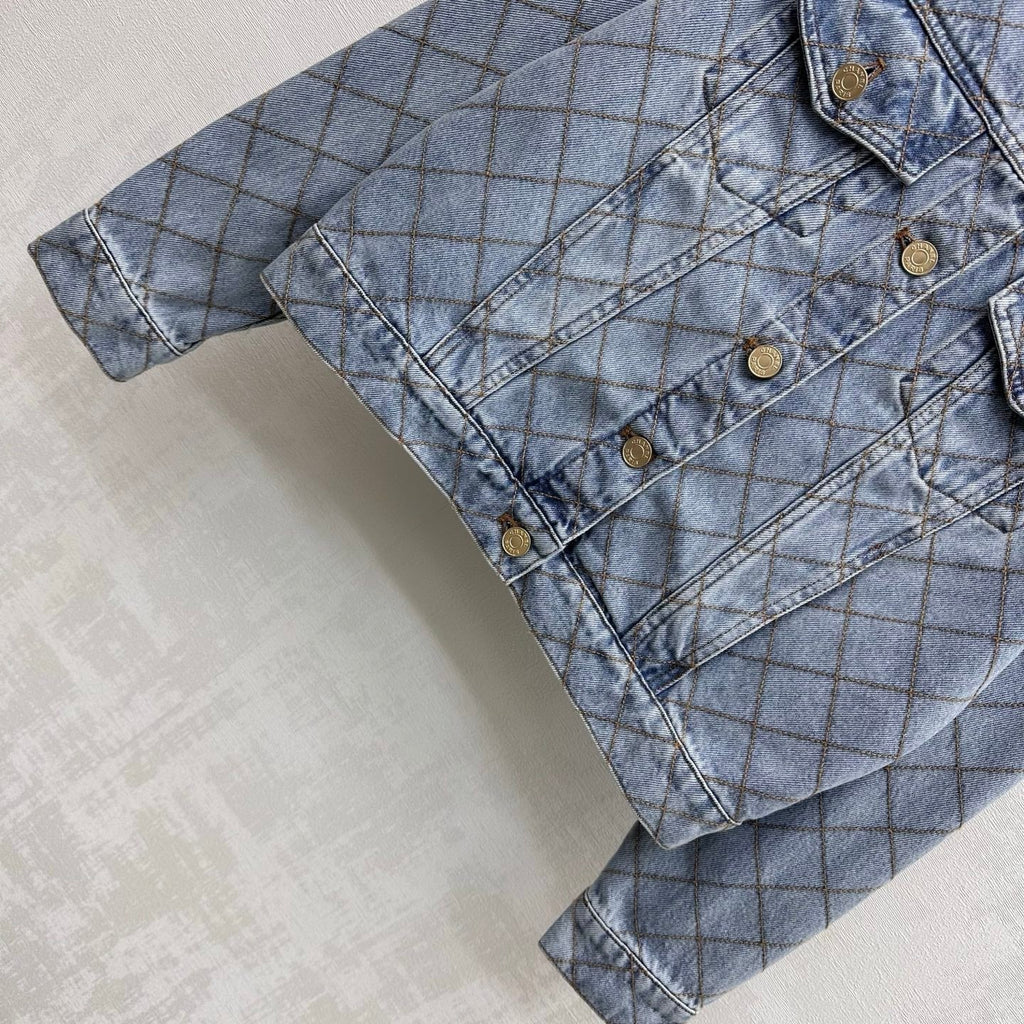Chanel/Quilted Denim Jacket with Chain Detail
