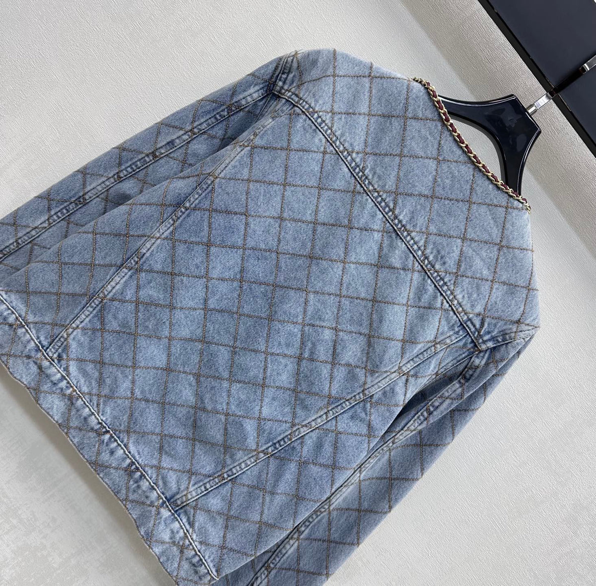 Chanel/Quilted Denim Jacket with Chain Detail
