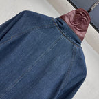 Chanel/Leather-Collared Denim Trench Coat