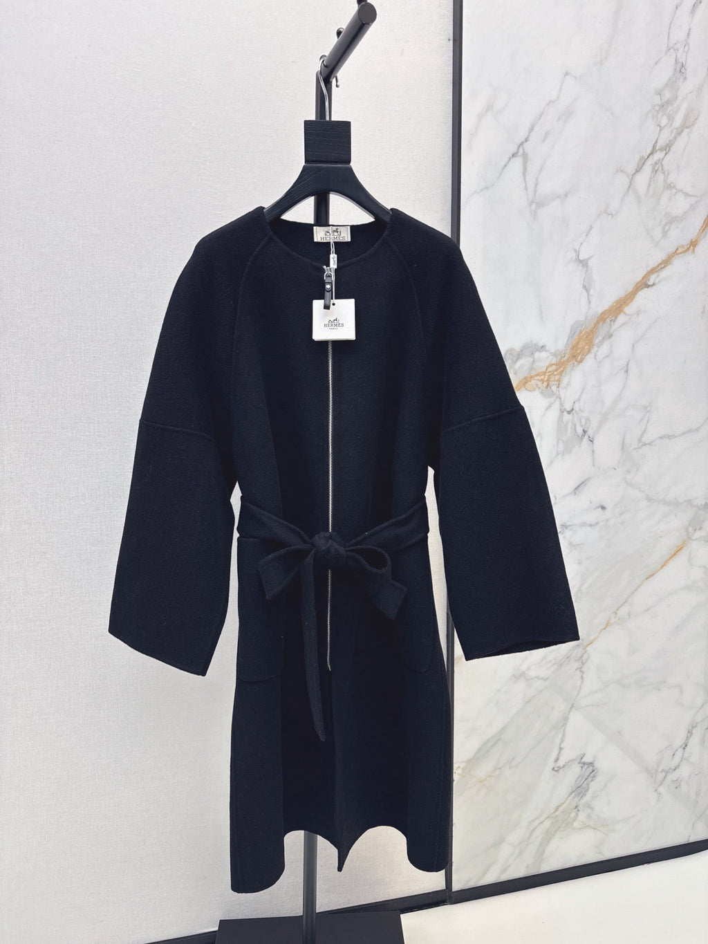 Hermès/26 Early Autumn New Double-Faced Round Neck Long Coat