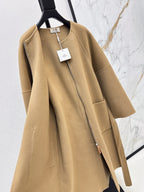 Hermès/26 Early Autumn New Double-Faced Round Neck Long Coat