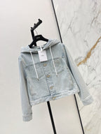 Vintage-Wash Hooded Denim Jacket