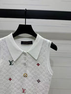 25SS Embroidered letter lapel knit vest