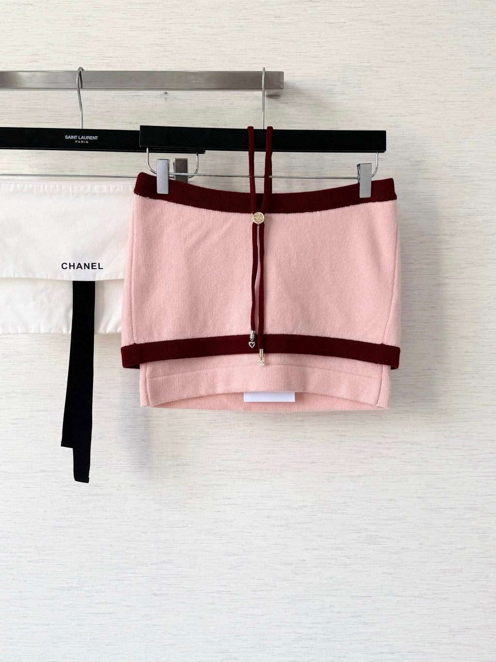 Pure wool, custom-colored and dyed, contrast-colored stitching, and camisole