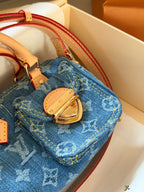 Blue denim pocket pillow bag