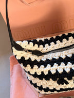 Black and white woven lunch box bag