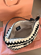 Black and white woven lunch box bag