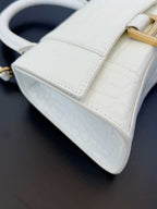 Crocodile patterned white gold buckle shoulder bag