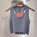 Minimalist Hem Embroidered Knitted Vest