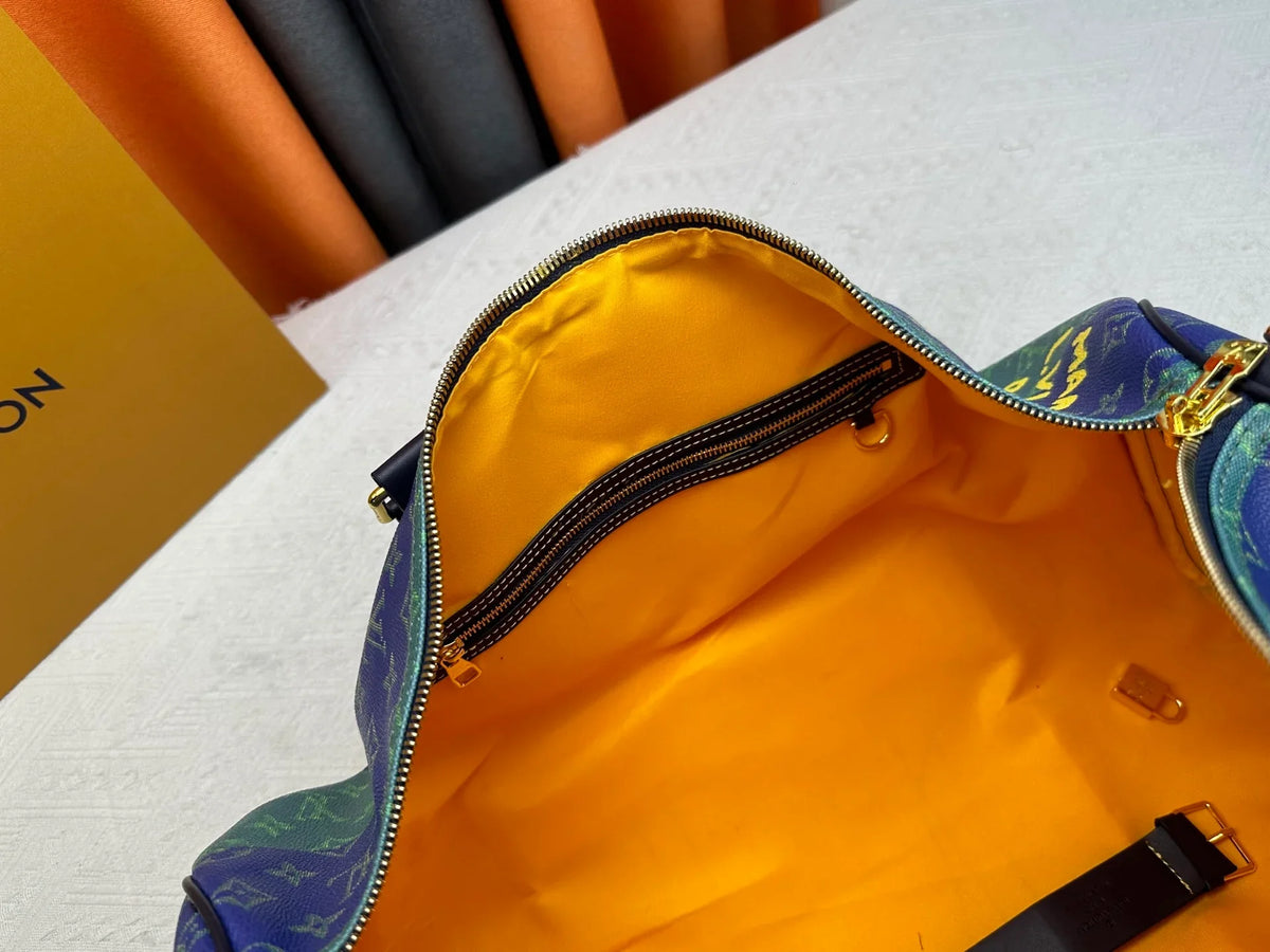 Blue green flower travel bag