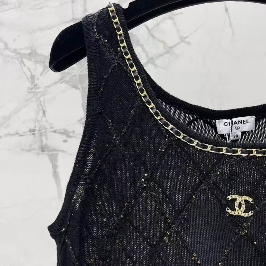 Classic Chain-Embellished Sheer Back Vest