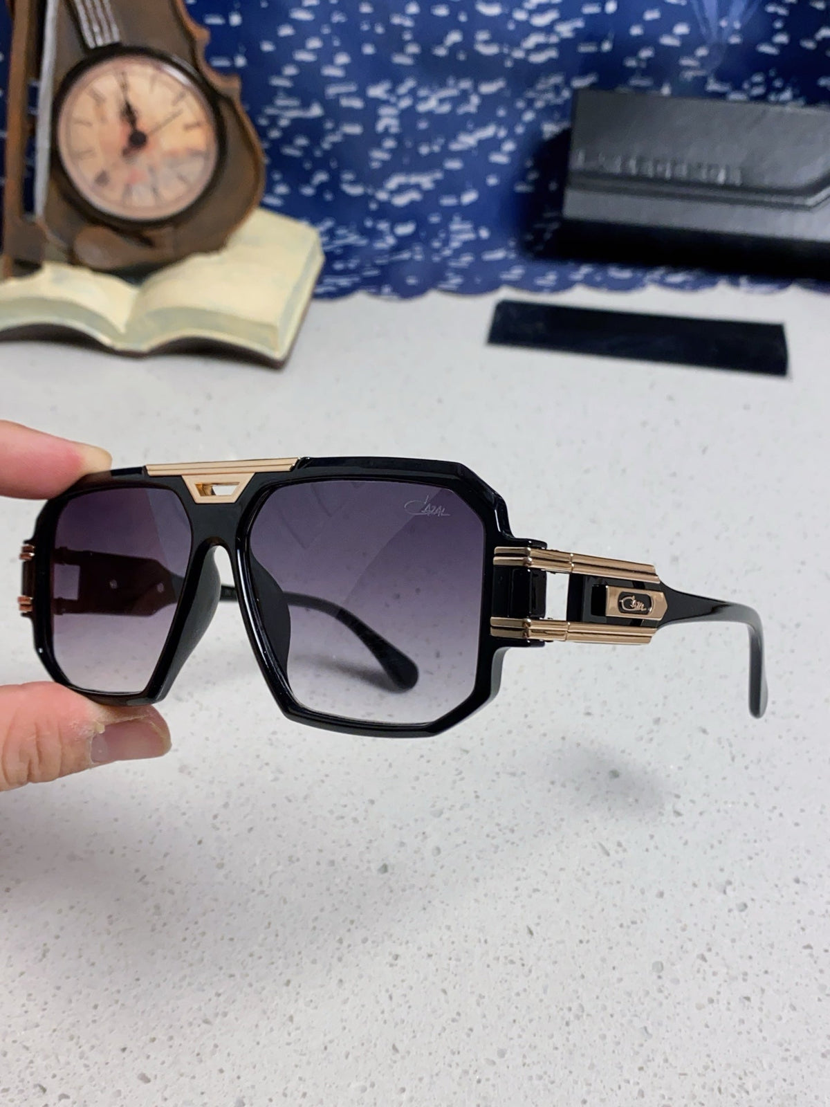 Steampunk retro square frame double beam sunglasses