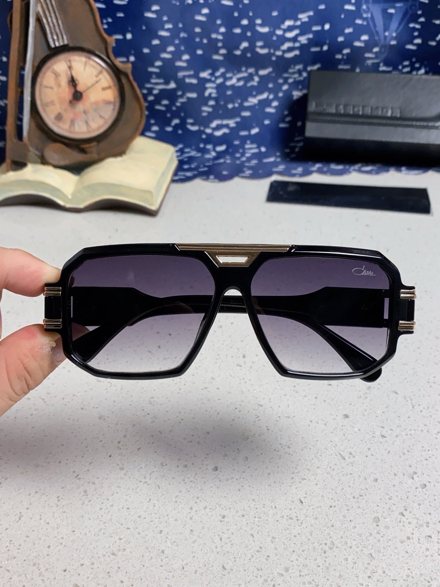 Steampunk retro square frame double beam sunglasses