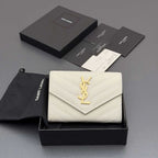Short grain embossed leather three fold short bag