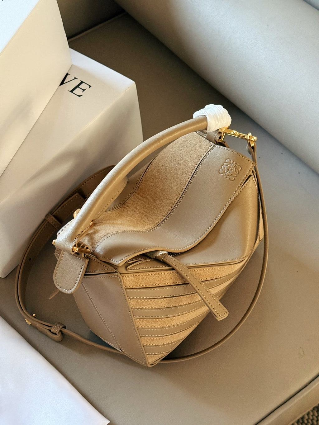 Matte leather patchwork color geometric bag cowhide
