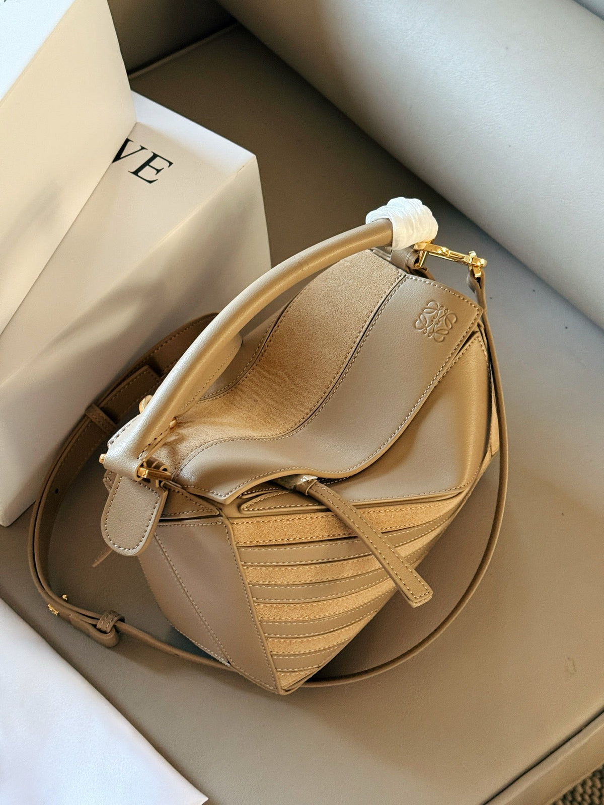 Matte leather patchwork color geometric bag cowhide