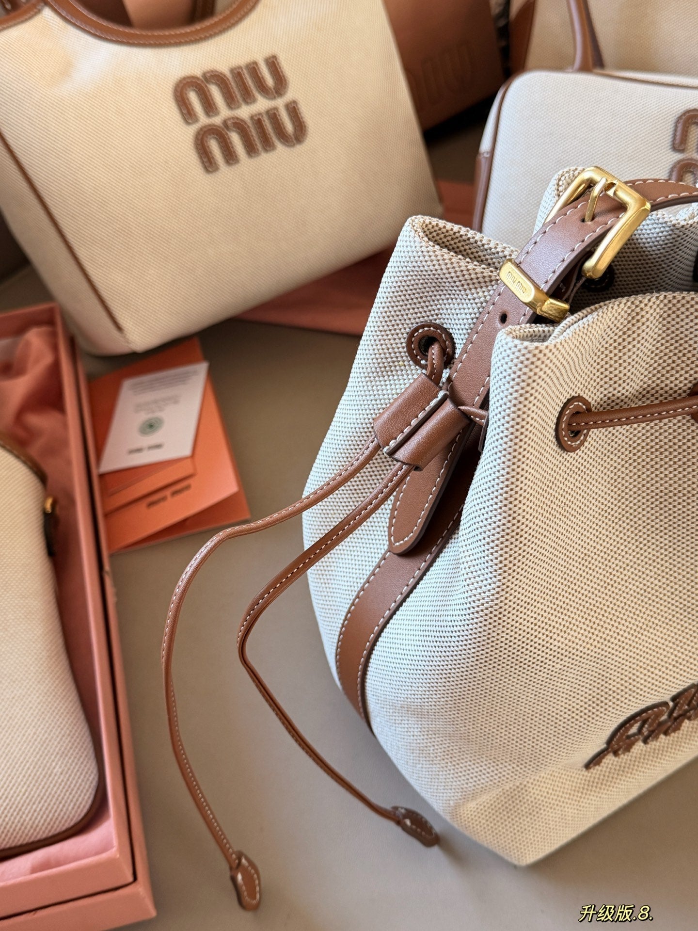 Drawstring canvas small bucket bag