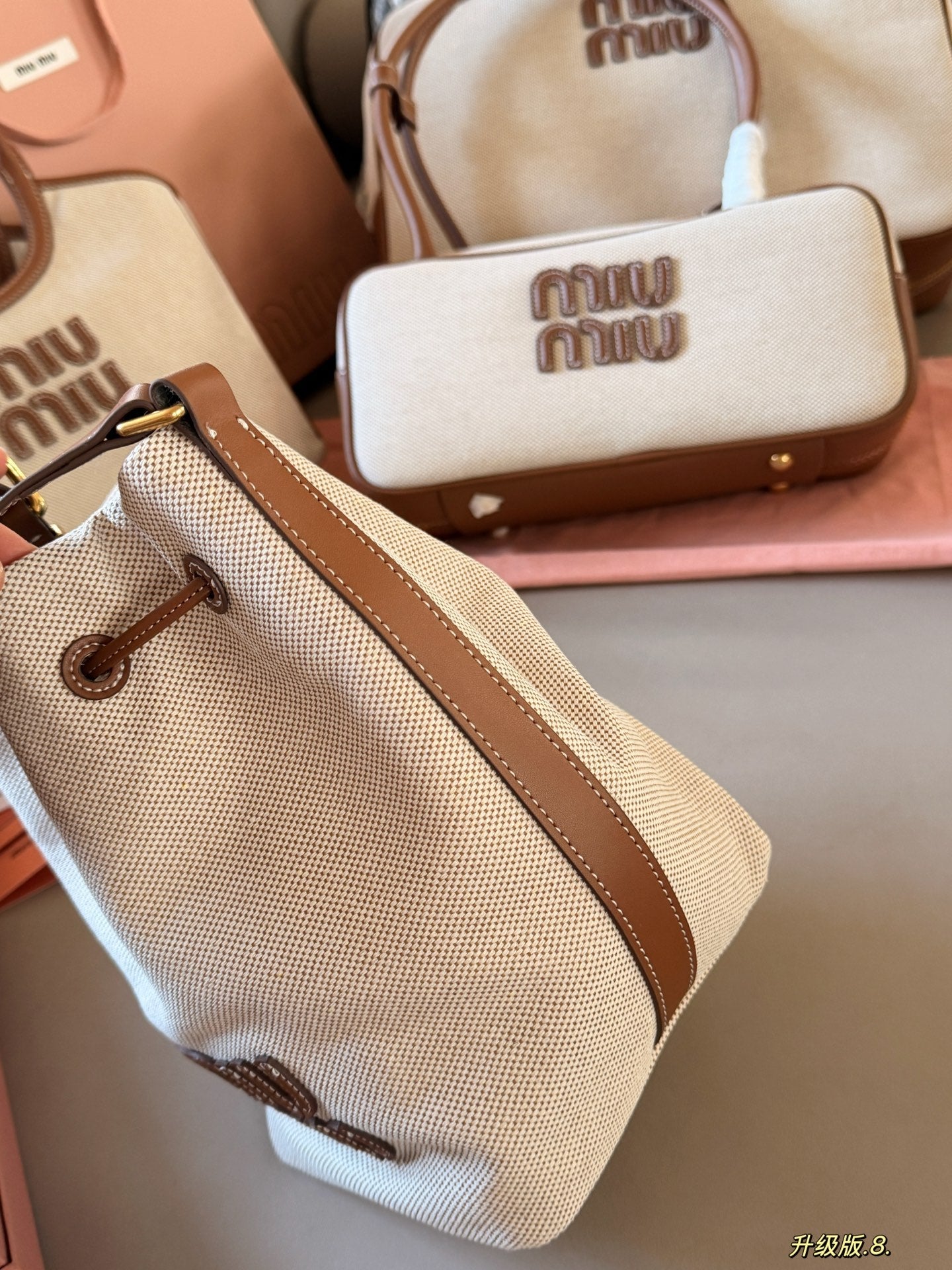 Drawstring canvas small bucket bag