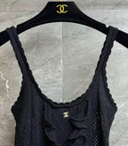 Classic Letter Crystal Lace Trim Knit Camisole