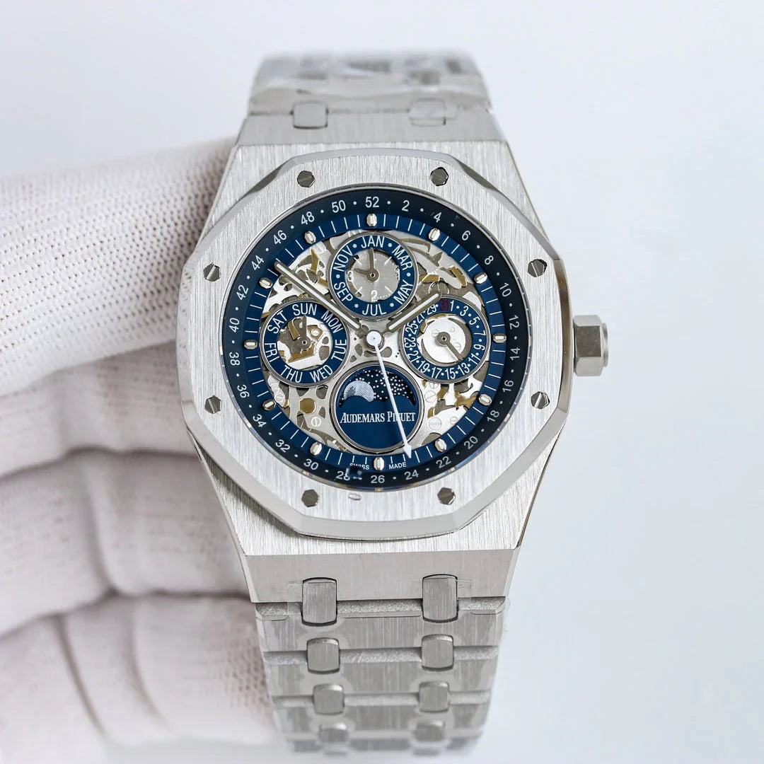 Blue Grey- White 904L Steel Hollow- Automatic - 41mm