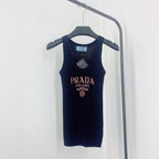 Letter Jacquard U-Neck Knitted Vest