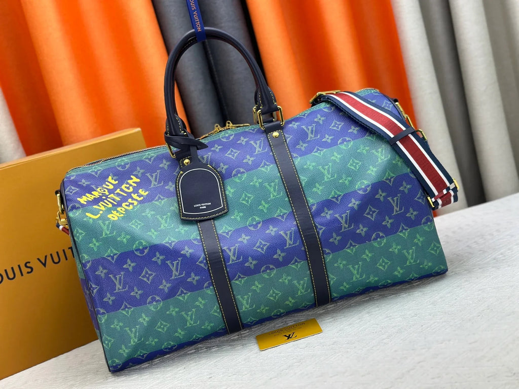 Blue green flower travel bag