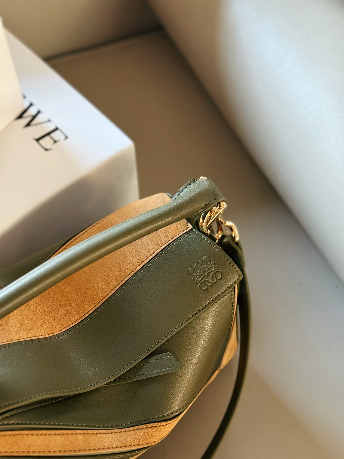 Matte leather patchwork color geometric bag cowhide