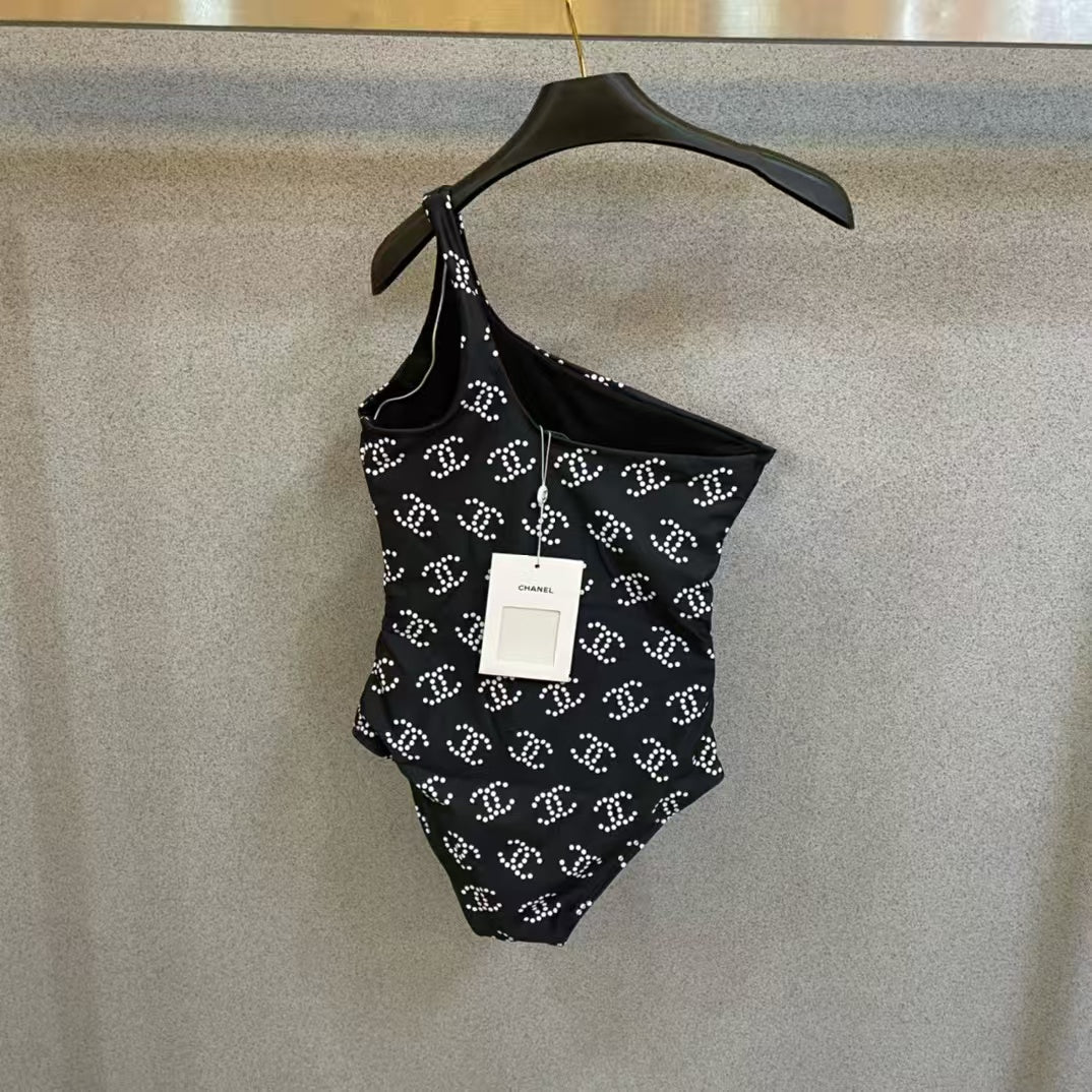New printed single shoulder swimsuit