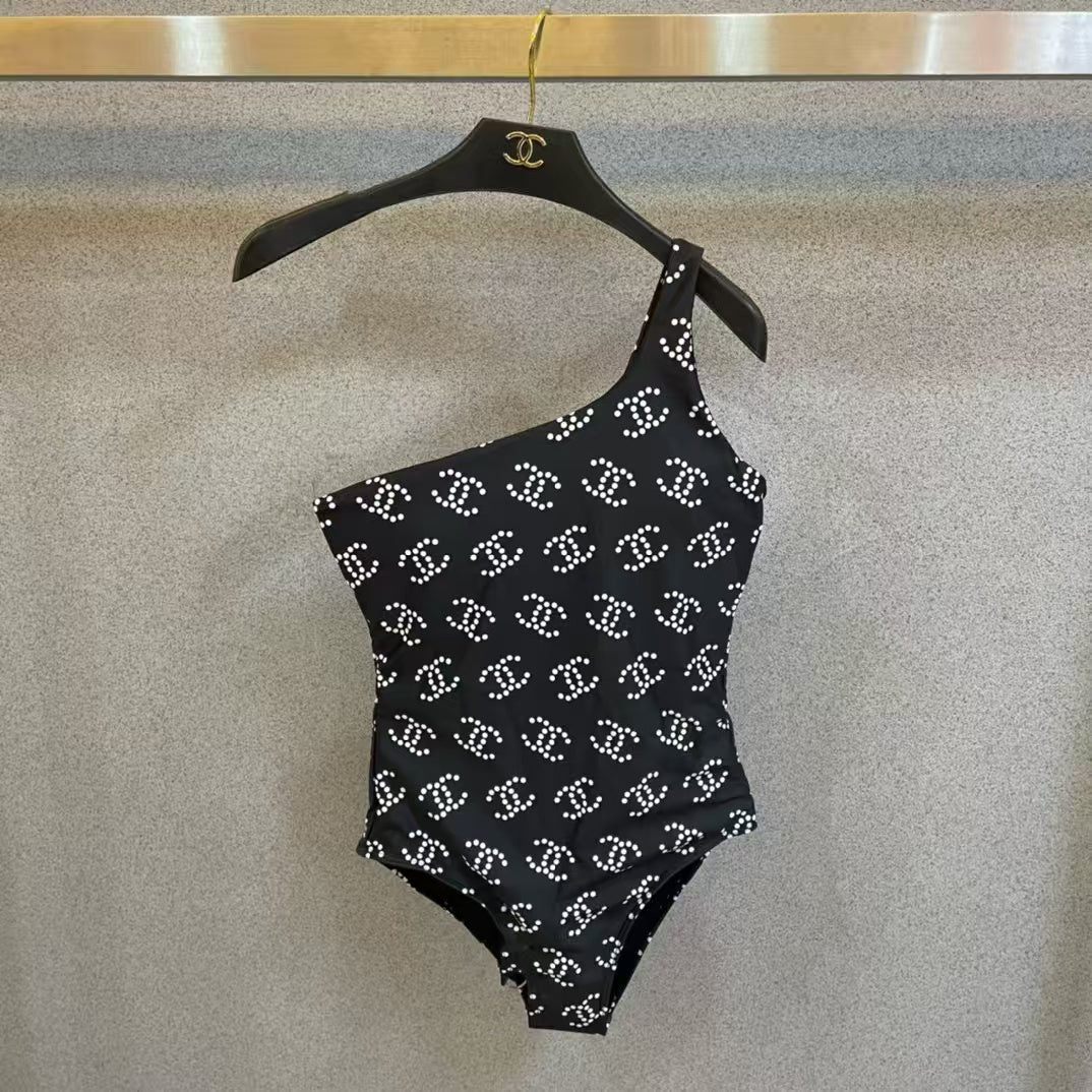 New printed single shoulder swimsuit