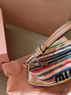 Rainbow colored woven lunch box bag