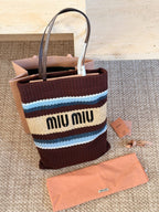Vertical striped woven tote bag