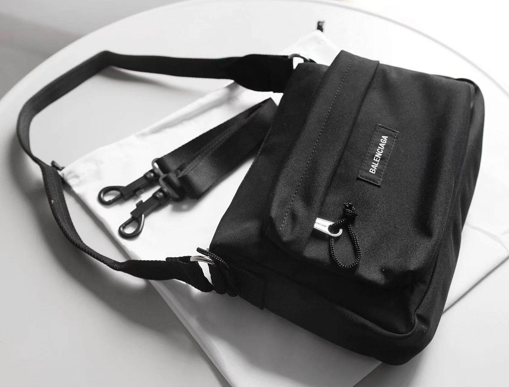 Black recycled nylon shoulder bag armpit bag