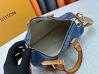 Checkered denim travel bag
