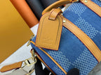 Checkered denim travel bag