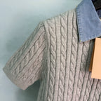 Miu Miu / Denim Patchwork Cable Knit Short Sleeve