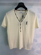 Yves Saint Laurent/26ss New V-Neck Knit Short Sleeve