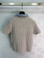 Miu Miu / Denim Patchwork Cable Knit Short Sleeve