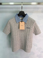 Miu Miu / Denim Patchwork Cable Knit Short Sleeve