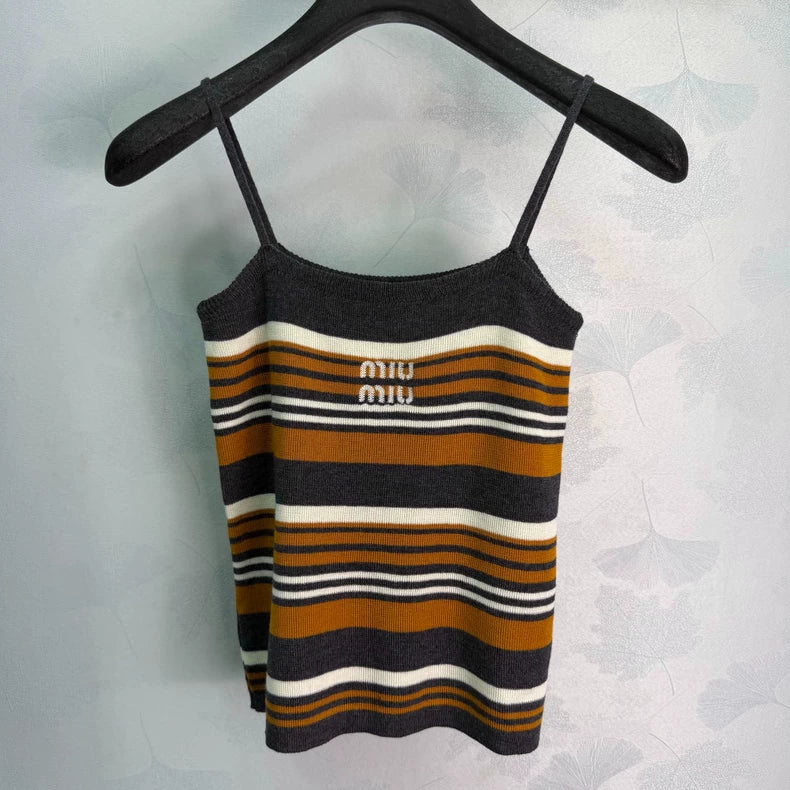MiuMiu/26 Early Autumn New Knit Cardigan with Striped Vest