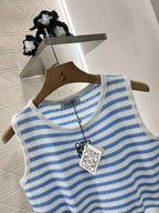 25 Spring and Summer New Contrast Stripe Embroidery Knitted Vest