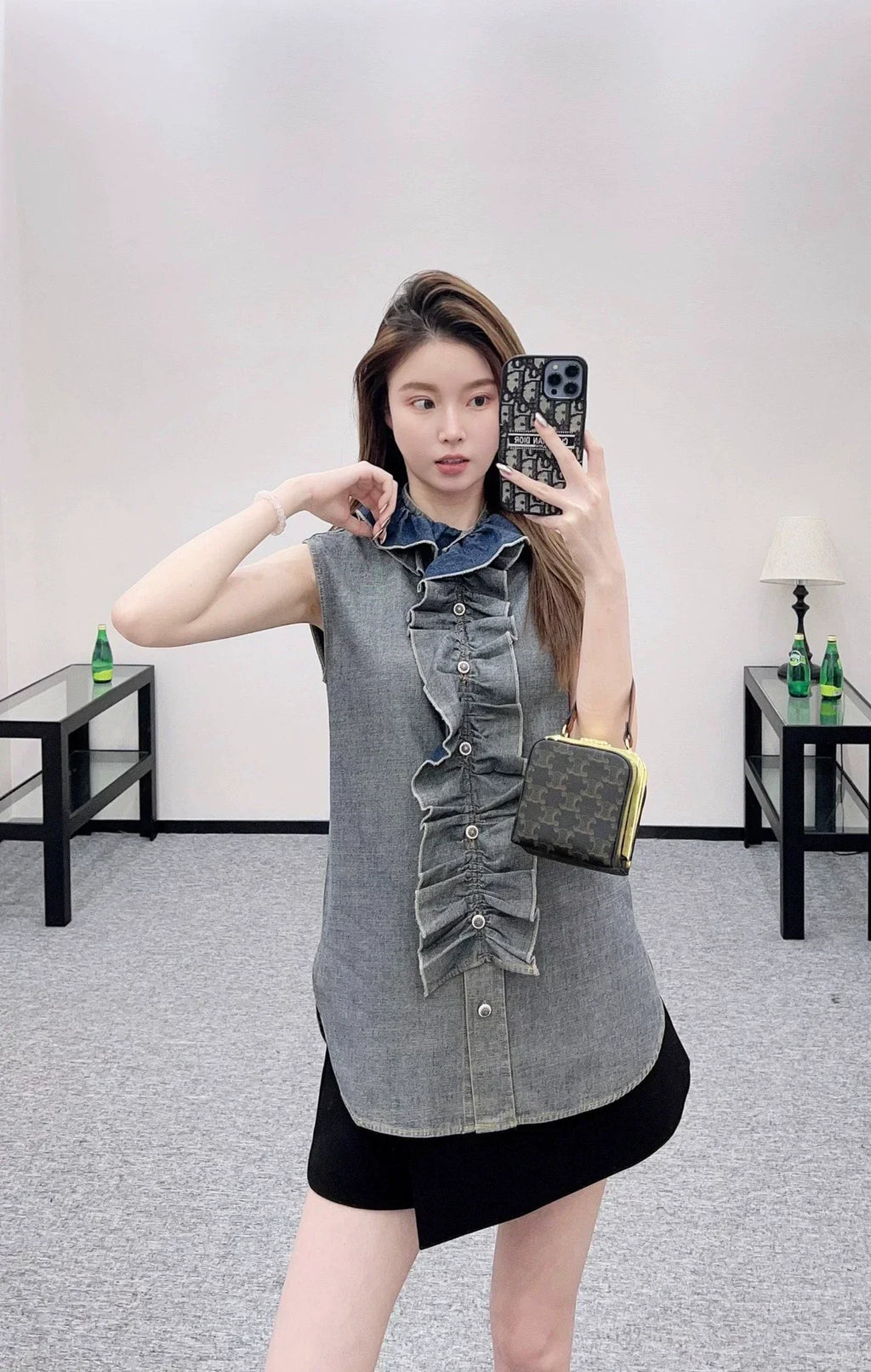 25fw Lace denim vest