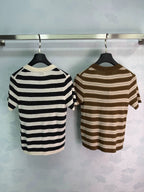 Yves Saint Laurent/26SS New Striped V-Neck Short-Sleeve Knit Top