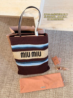 Vertical striped woven tote bag