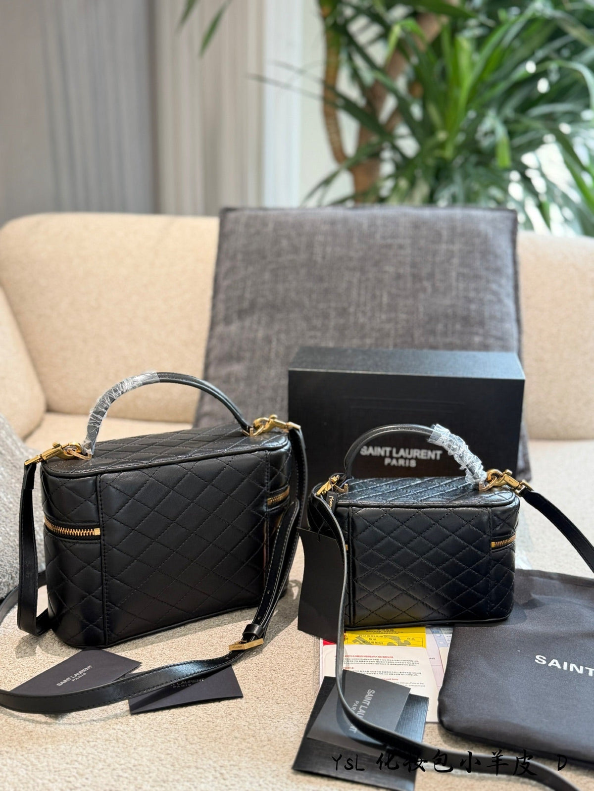 Diamond stitched lambskin creates exquisite and elegant makeup bags