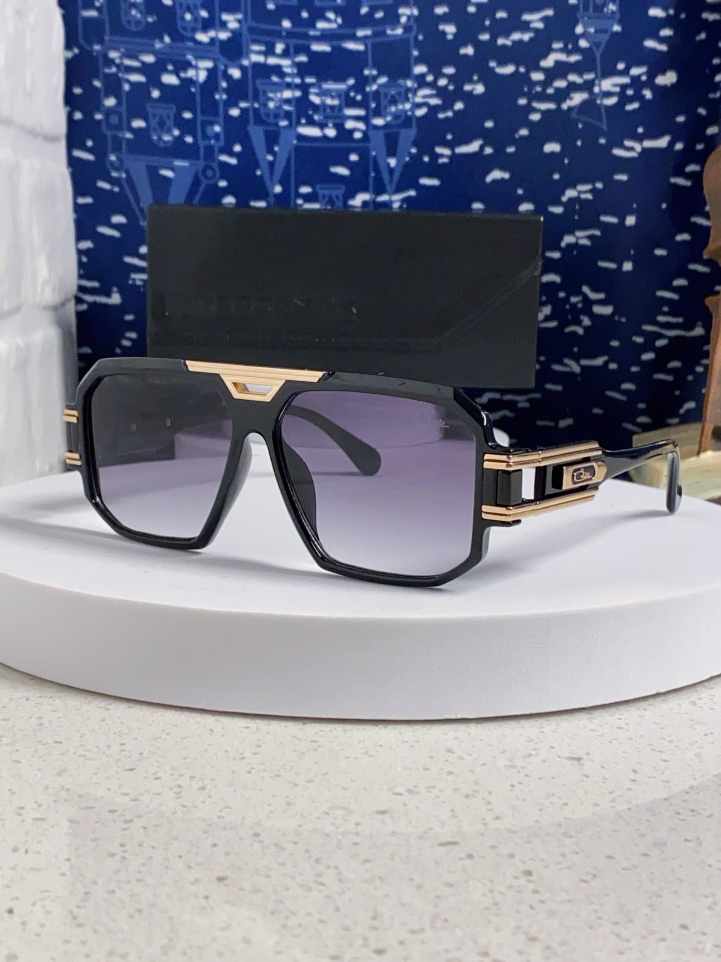 Steampunk retro square frame double beam sunglasses