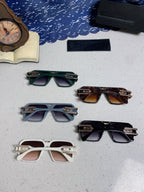 Steampunk retro square frame double beam sunglasses