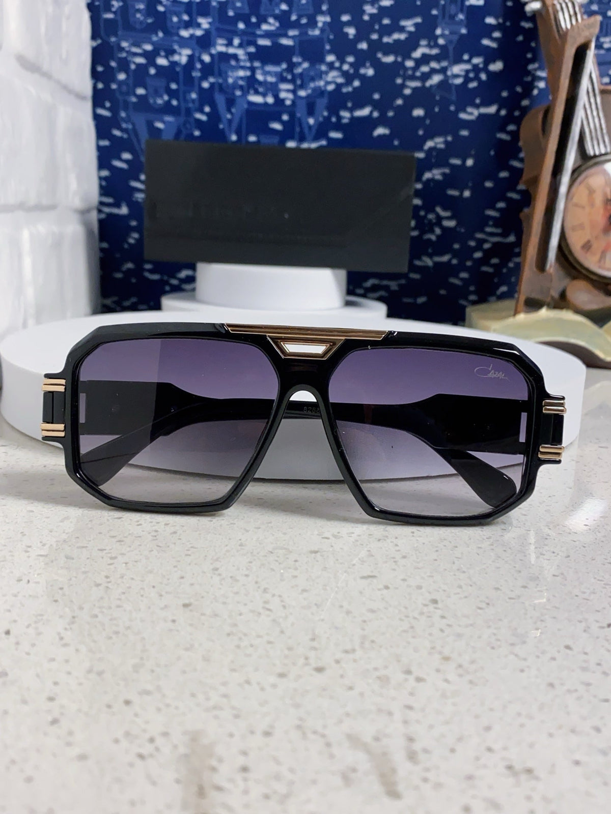 Steampunk retro square frame double beam sunglasses